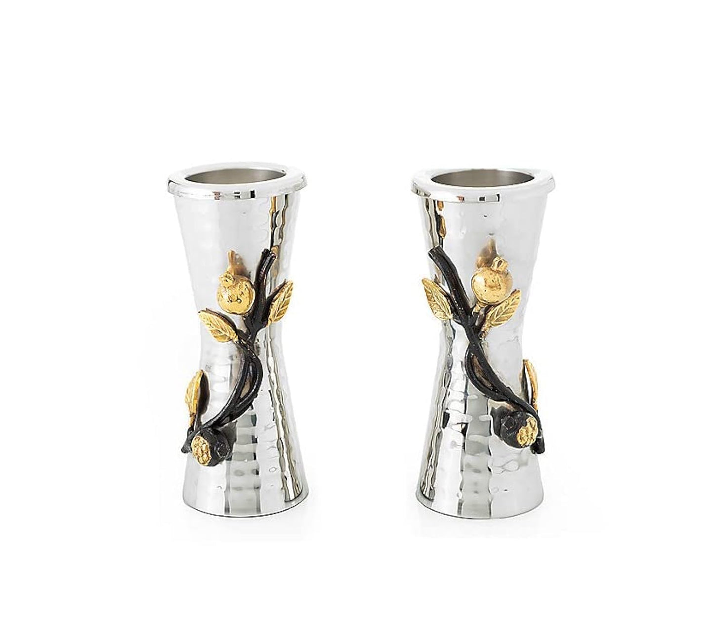 Yair Emanuel Shabbat Candle Holders for 1.5 Tea-Light Candles - Pomegranate Branch Accent Decor - Jewish Judaica Gift (5 Inch CSW-1)