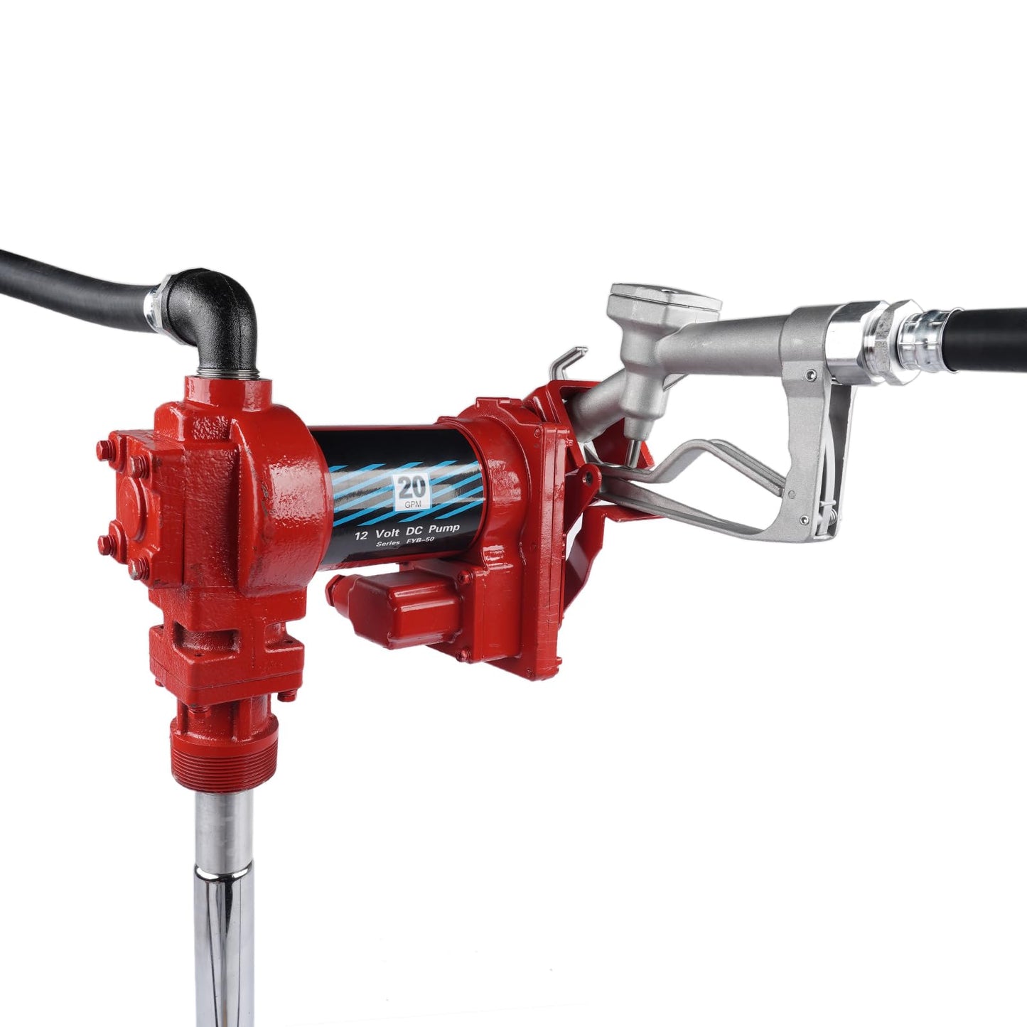Fuel Transfer Pump, 12 Volt 20 GPM, with Nozzle Kit for Transfer of Gasoline, Diesel, Kerosene, Ethanol & Methanol Blends & Biodiesel Red (Fuse Required More than 50Amp)