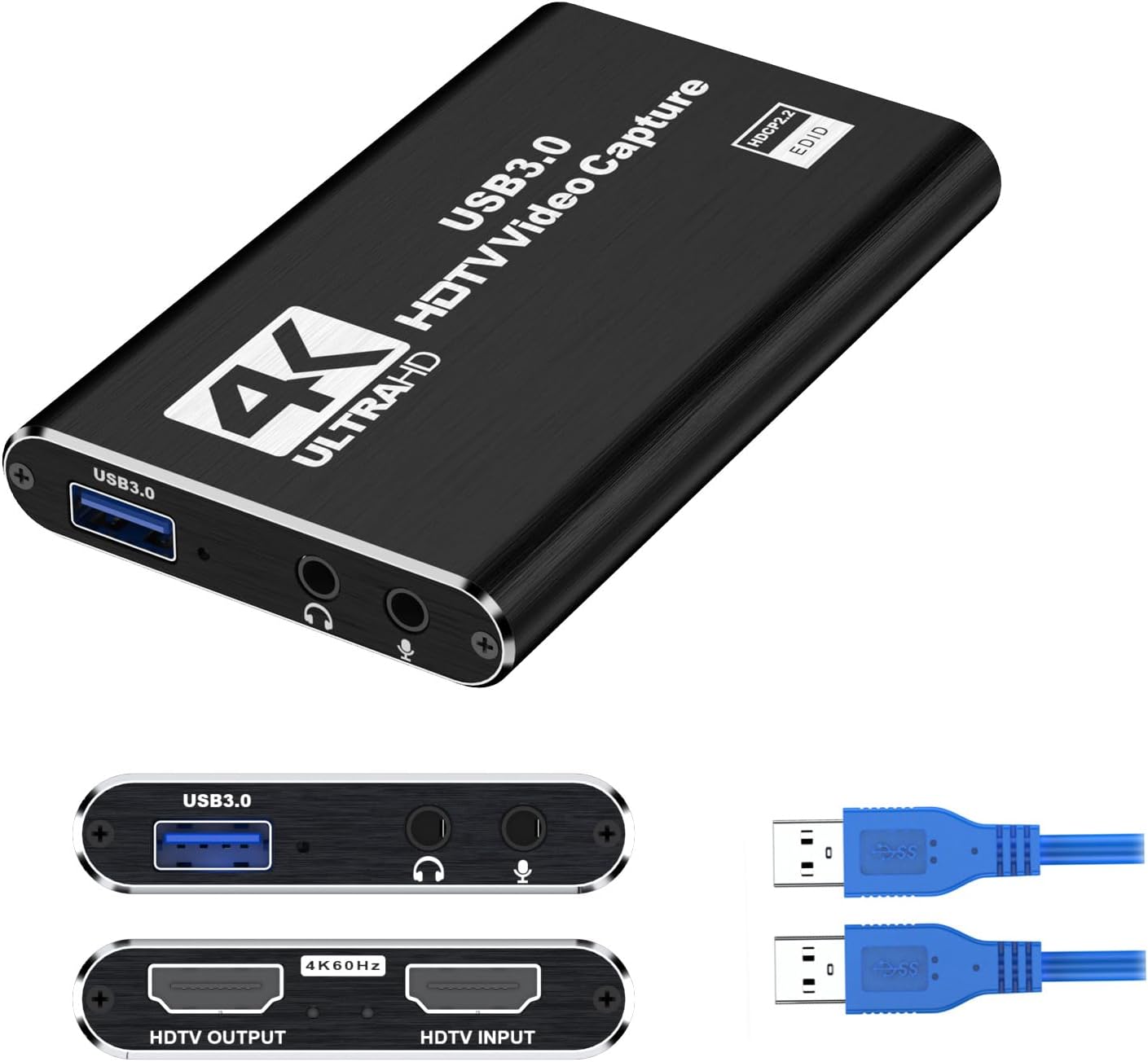 dobestyou 4K 3.0, 1080p 60fps, PS5, Capture Card Black for Streaming, Recording & Gaming Video Capture Device with USB