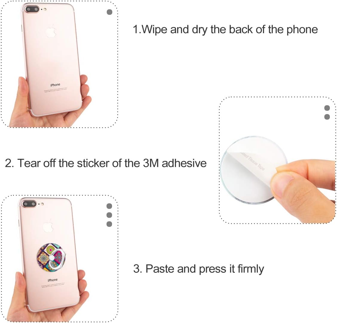 Bonoma 3 Pack 360 Cell Phone Ring Holder Stand, Colorful Mandala Rotation Universal Smartphone Ring Grip Stand