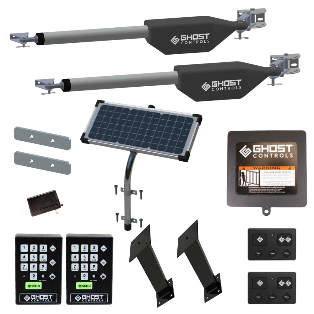 Ghost Controls Pro Dual Solar Automatic Gate Opener with 2 Premium Wireless Keypads Bundle