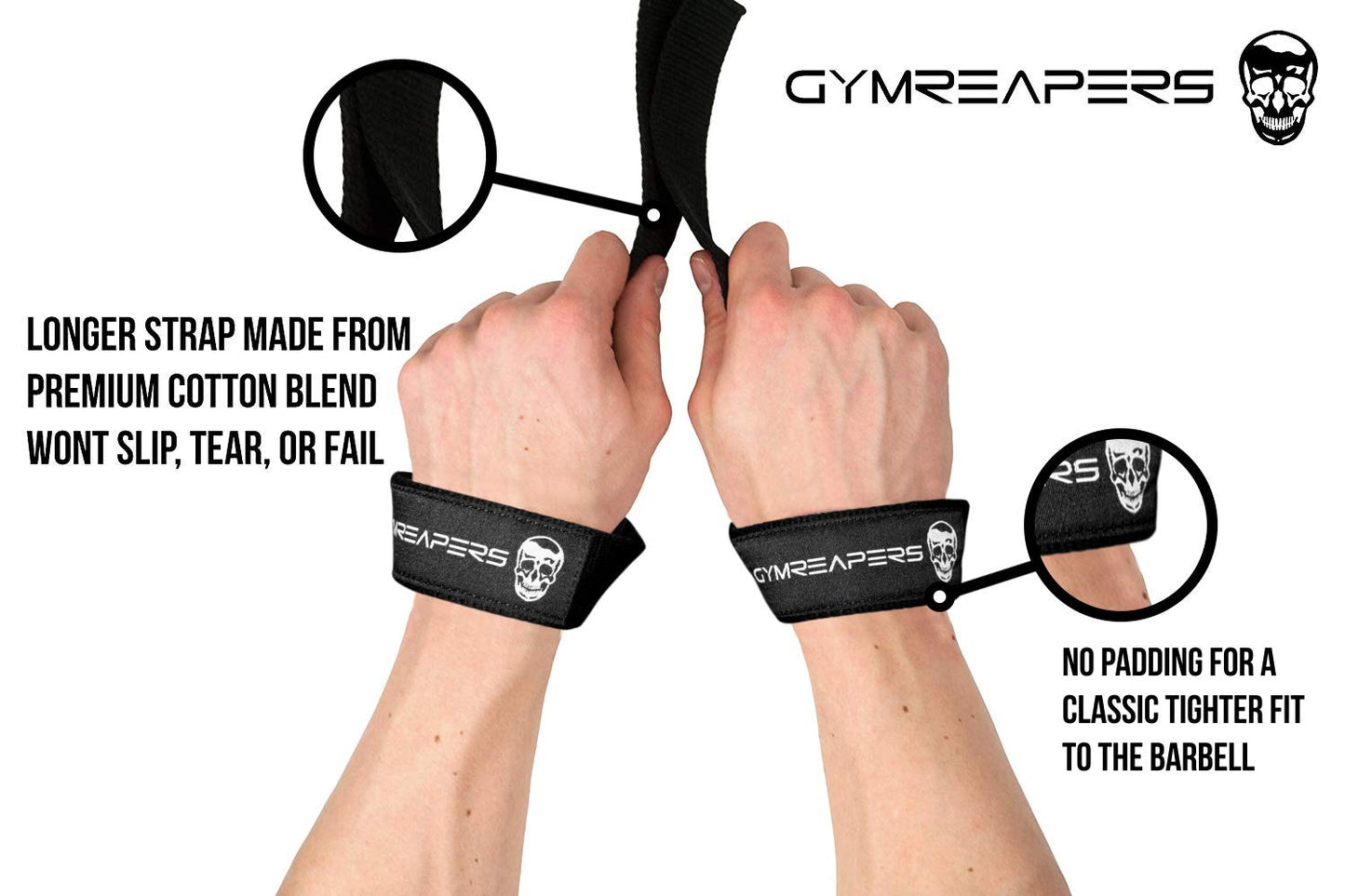 Lifting Wrist Straps For Weightlifting, Bodybuilding, Powerlifting, Strength Training, & Deadlifts - Padded Neoprene with 18" cotton (Black - No Padding)