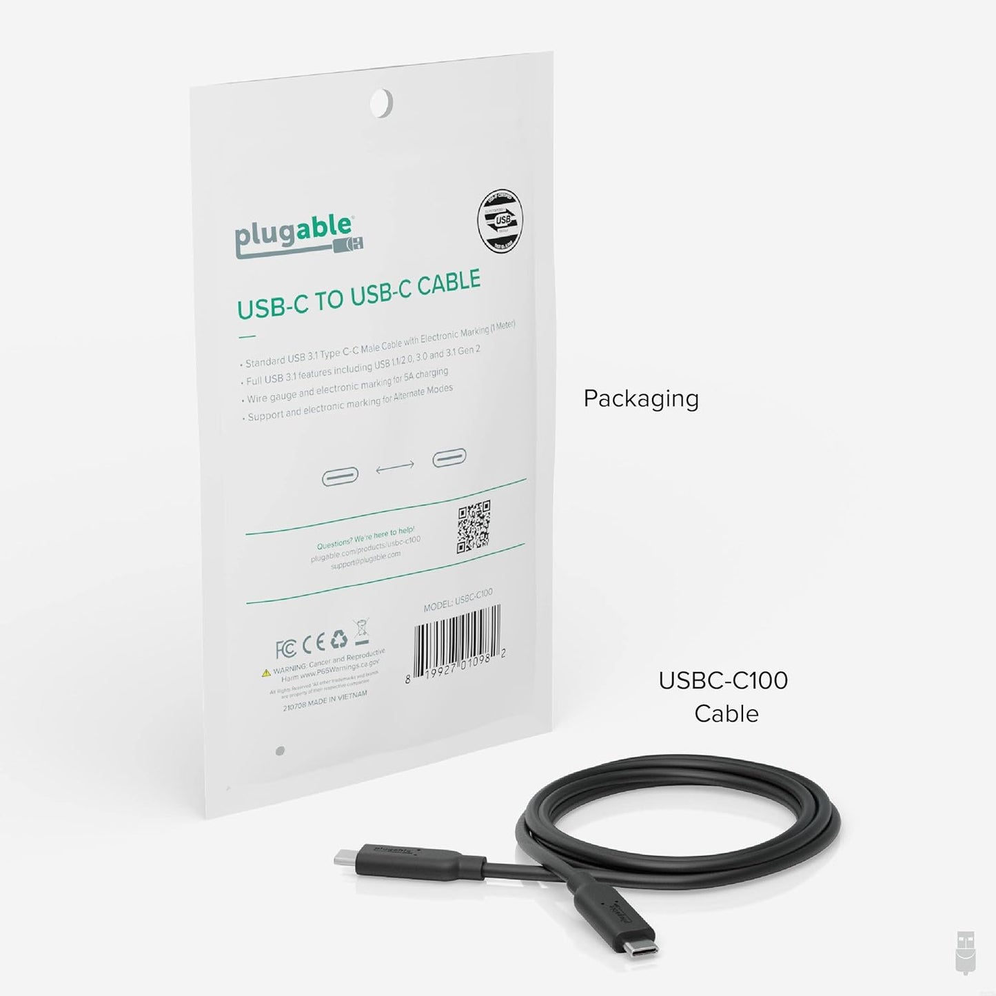 10Gbps 3.3 (1 5A, 3.1 2 Plugable USB C to USB C Cable, feet Meter), USB-IF Certified, USB Gen Type-C - Driverless