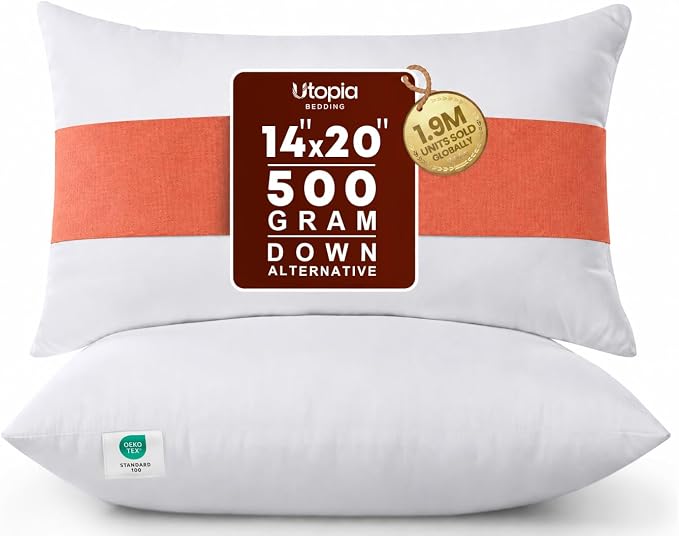 Utopia Bedding 14x20 Pillow Inserts, Set of 2, White – Indoor Decorative Throw Pillows for Bed, Sofa & Couch – Soft, Supportive & Fluffy Cushion Inserts