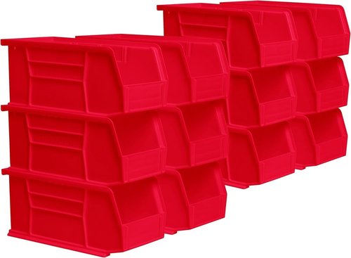 Akro-Mils Plastic Storage Bins - Space-Saving Stackable Organizers for Garage & Pantry | 11" x 5" x 5", Red, 12-Pack