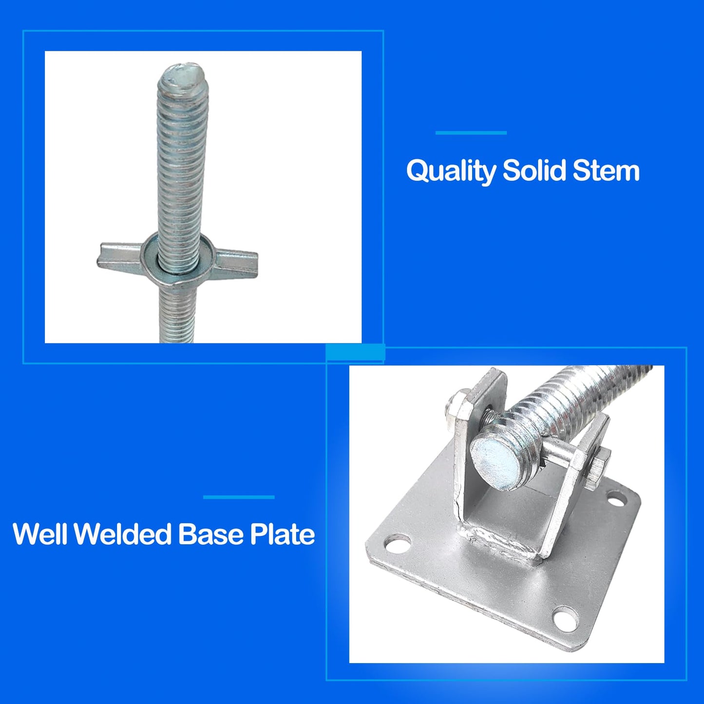 GaeaAuto 4 Pack Scaffold Swivel Screw Jack Solid Stem Adjustable Leveling Jacks with Base Plate for Baker-Style Scaffolding Equipment