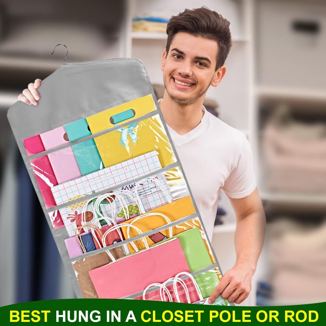 ProPik Gift Bag Storage Organizer - Double-Sided with Multiple Pockets | 38 x 16 Inch PVC (Gray)