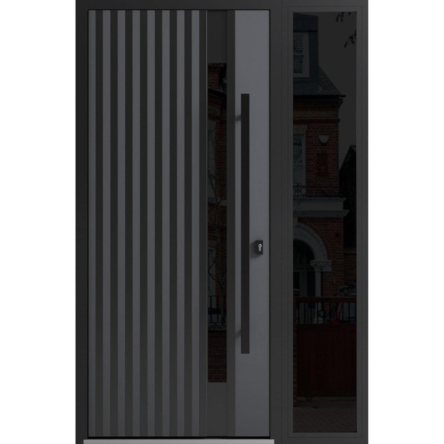VDOMDOORS Front Exterior Prehung Steel Door/Ronex 0144 Grey/Side Exterior Window Sidelite/Entry Metal Modern Painted W36+14" x H80 Left Hand Inswing