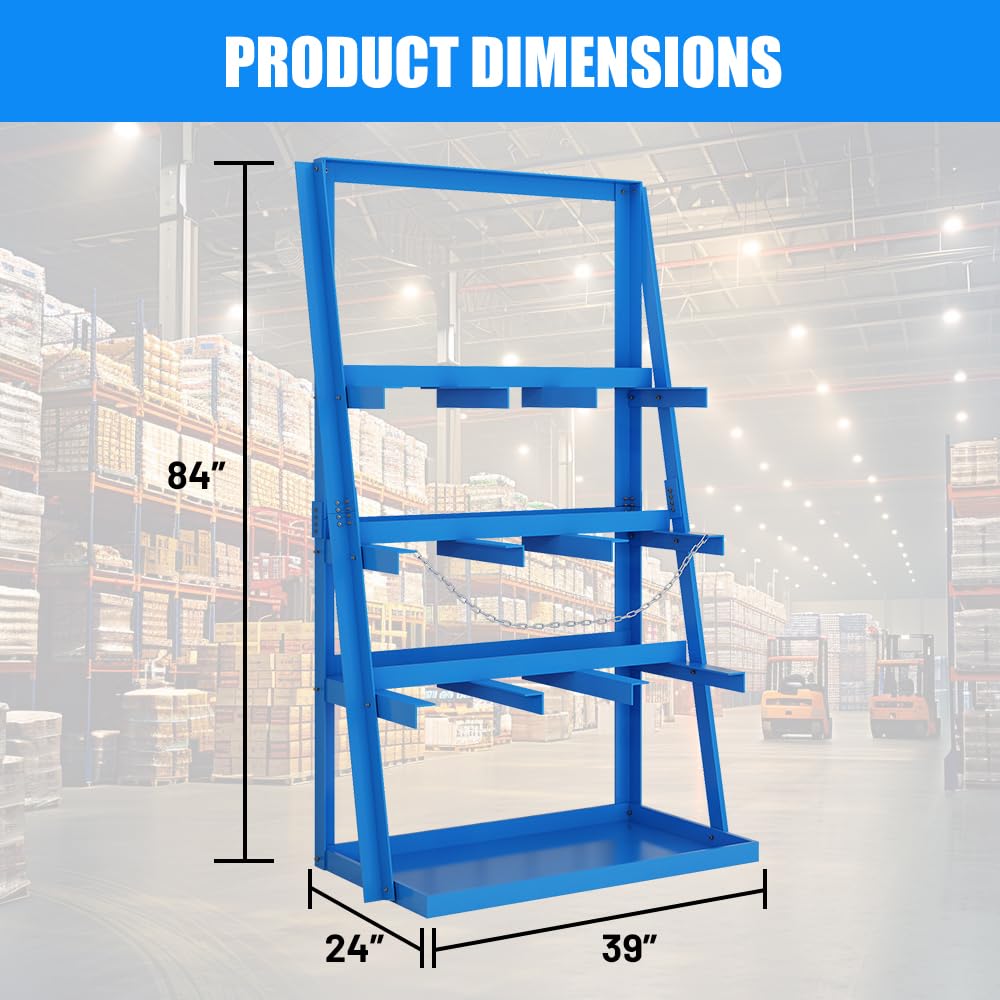 Yeeoy Vertical Bar Rack, 3000 LB Capacity, Heavy Duty Long Parts Storage Rack, Lumber Storage Rack with Safety Chain, Pipe Organizer Shelf for Garage Workshop Factory, Blue
