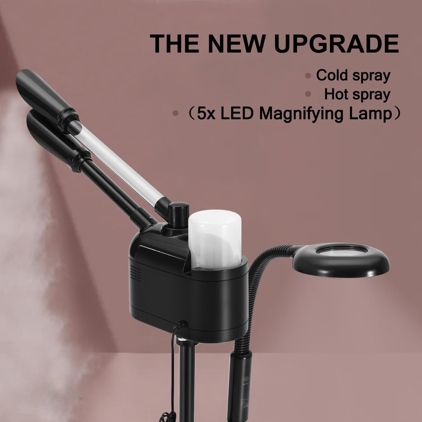 Artist hand Facial Steamer Professional 3 in 1 Hot and Cold Facial Steamer with 5X LED Magnifying Lamp, Esthetician Facel Steamer Fast Heating for Beauty Salon Spa Home Use, Black
