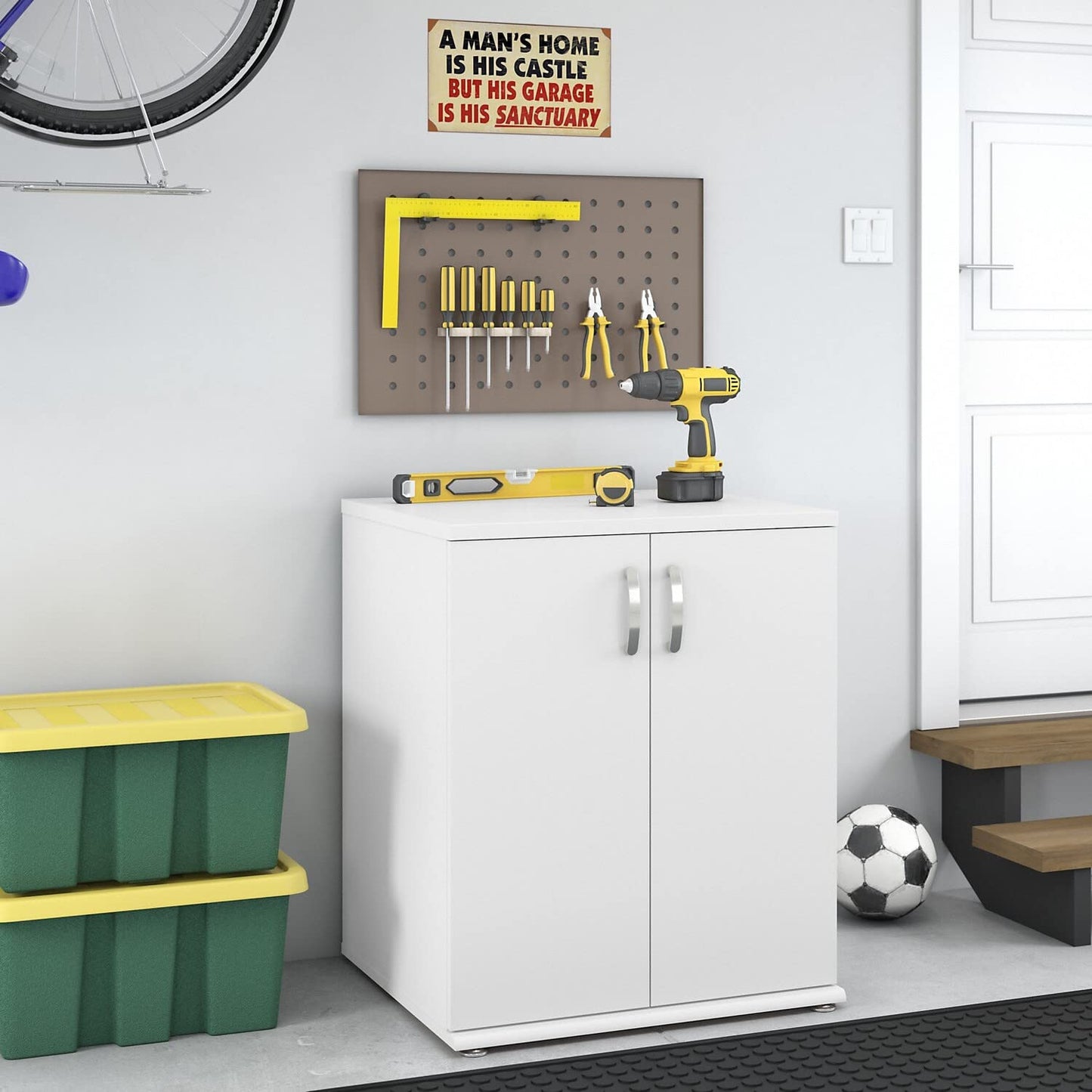 Bush Business Furniture Universal Garage Storage Cabinet with Doors and Shelves in White