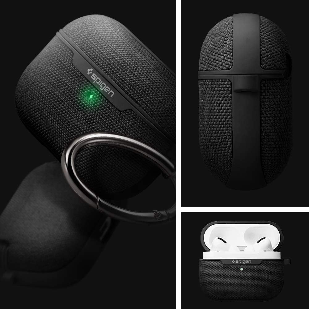 Spigen (2019) Urban Fit Designed for AirPods Pro Case Premium Fabric Cover with Carabiner - Black