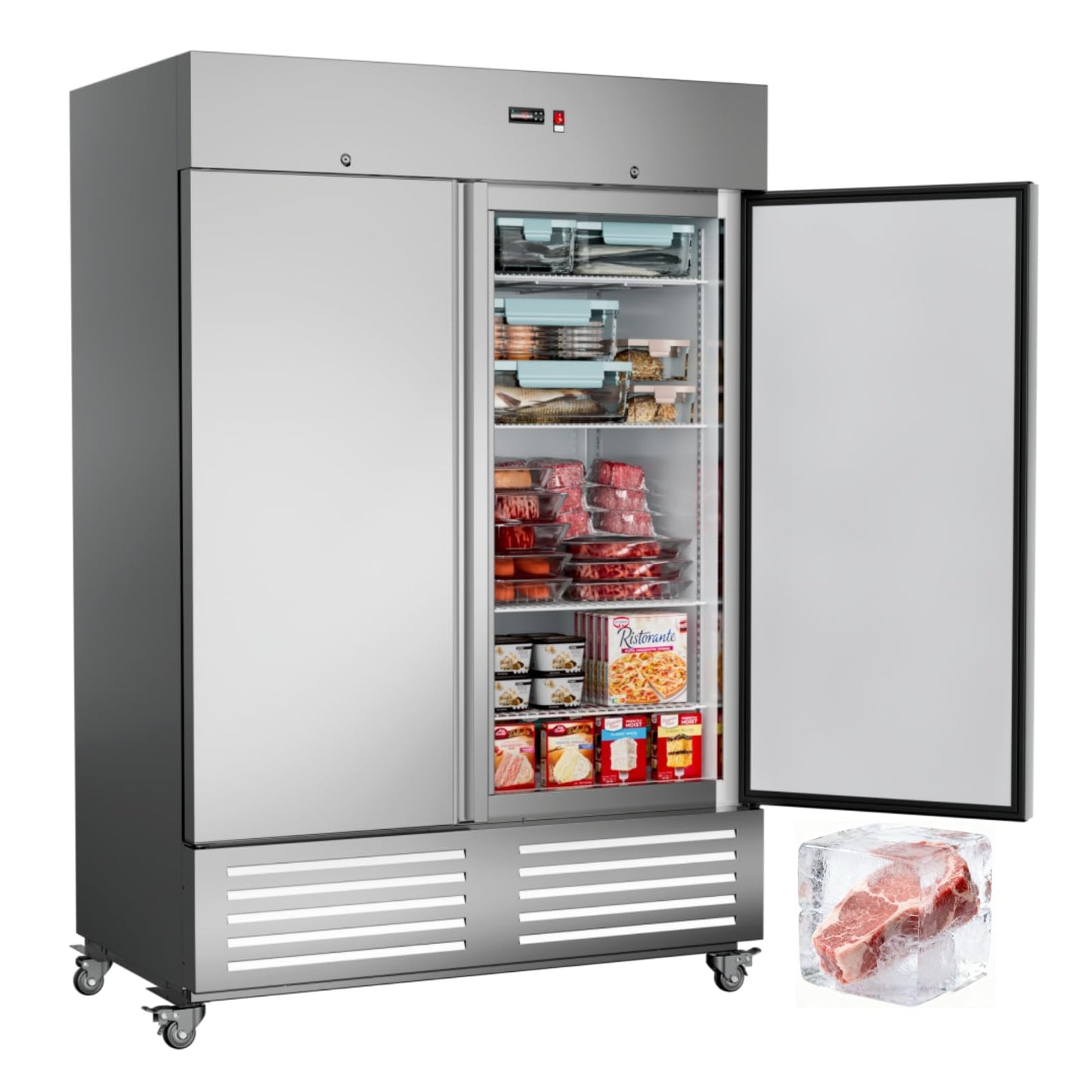 LCEKY 54" W 2 Door Commercial Freezer Stainless Steel 49 Cu.ft Freezers for Restaurant, Bar, Shop etc
