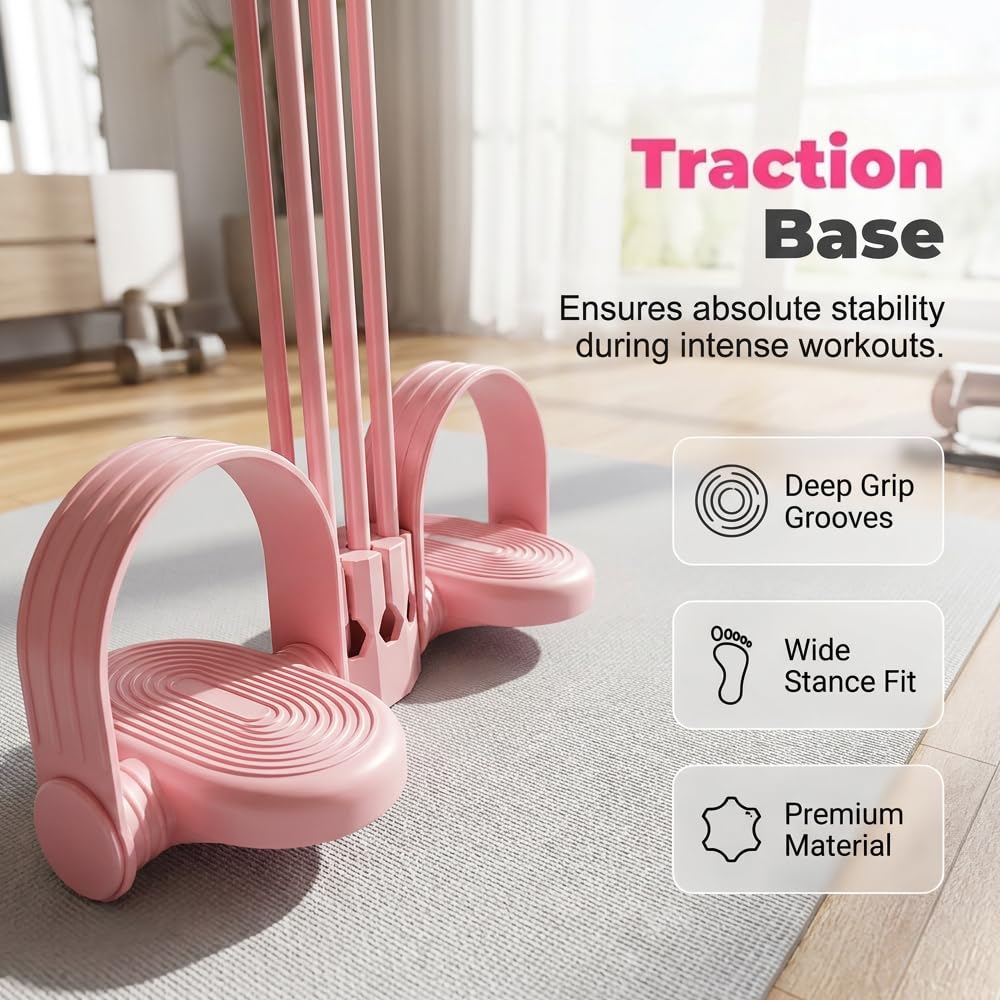Multifunction Pedal Resistance Bands with Handles for Full Body Home Workout, 2026 Upgrade 6-Tube Elastic Yoga Pedal Puller Resistance Band, Adjustable Tension, Target Abs, Arms & Legs (Pink)