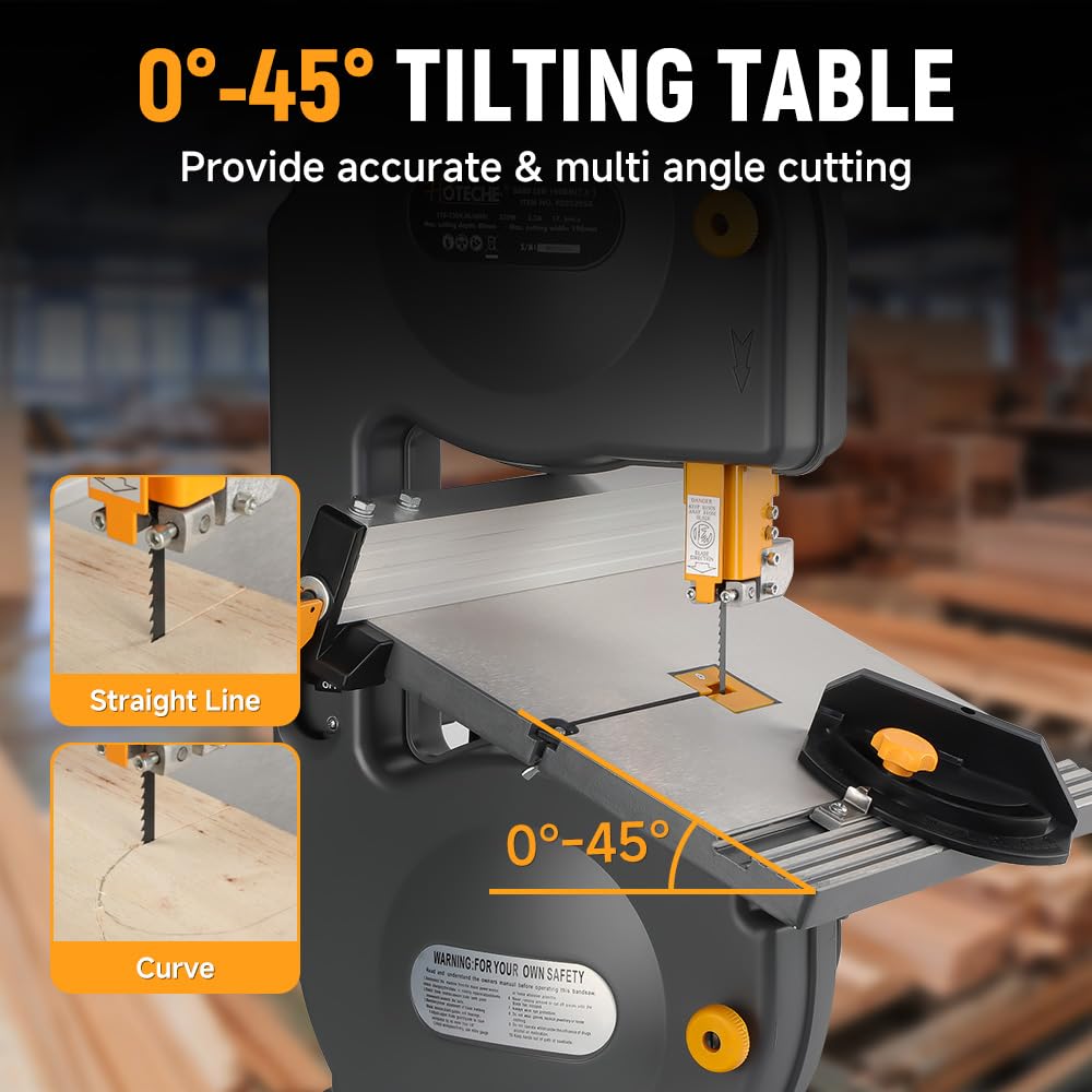 HOTECHE 7-1/2-Inch Band Saw, 3-Amp, Max Cutting Depth 3.2-Inch Width 7.5-Inch,Tilting Range 0-45° for Precision Woodworking and Metal Cutting