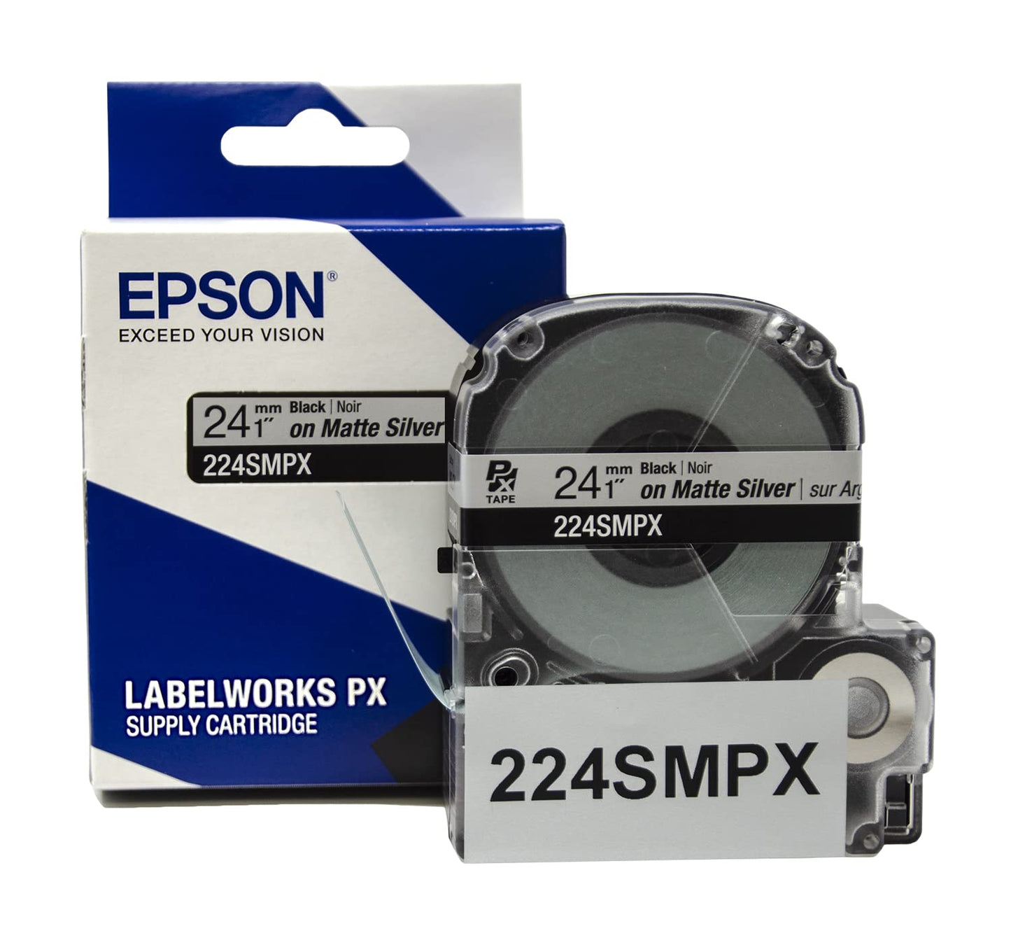 LABELWORKS Epson Asset Management Bundle - LW-PX900PCD Industrial Label Maker Kit, 236SMPX, 224SMPX, and 212SMPX PET (Polyester) Tape Cartridges - Black on Silver Matte Label Maker Tapes
