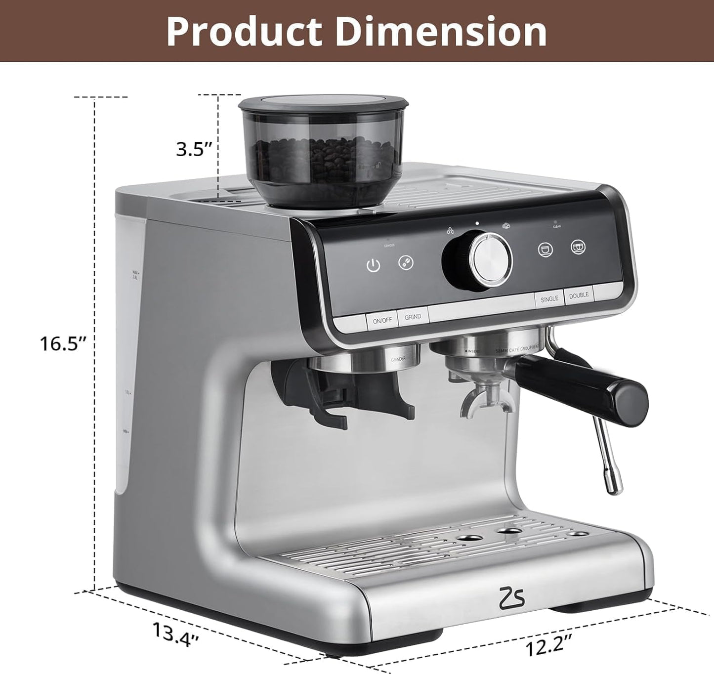 Takywep Semi-Automatic Espresso Machine - 1450W/20 Bar, 30 Grinder Settings, Fast Heating, Milk Frother Steam Wand, Home & Hotel Use, Silver