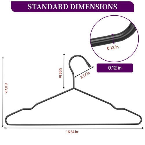 60Pack Metal Wire Hangers+5 Clothes Pins, 16.5" Wire Clothes Hangers for Standard Sized Shirt, Suits, Jackets, Skirts, Ultra Thin Space Saving, Bulk for Home and Commercial