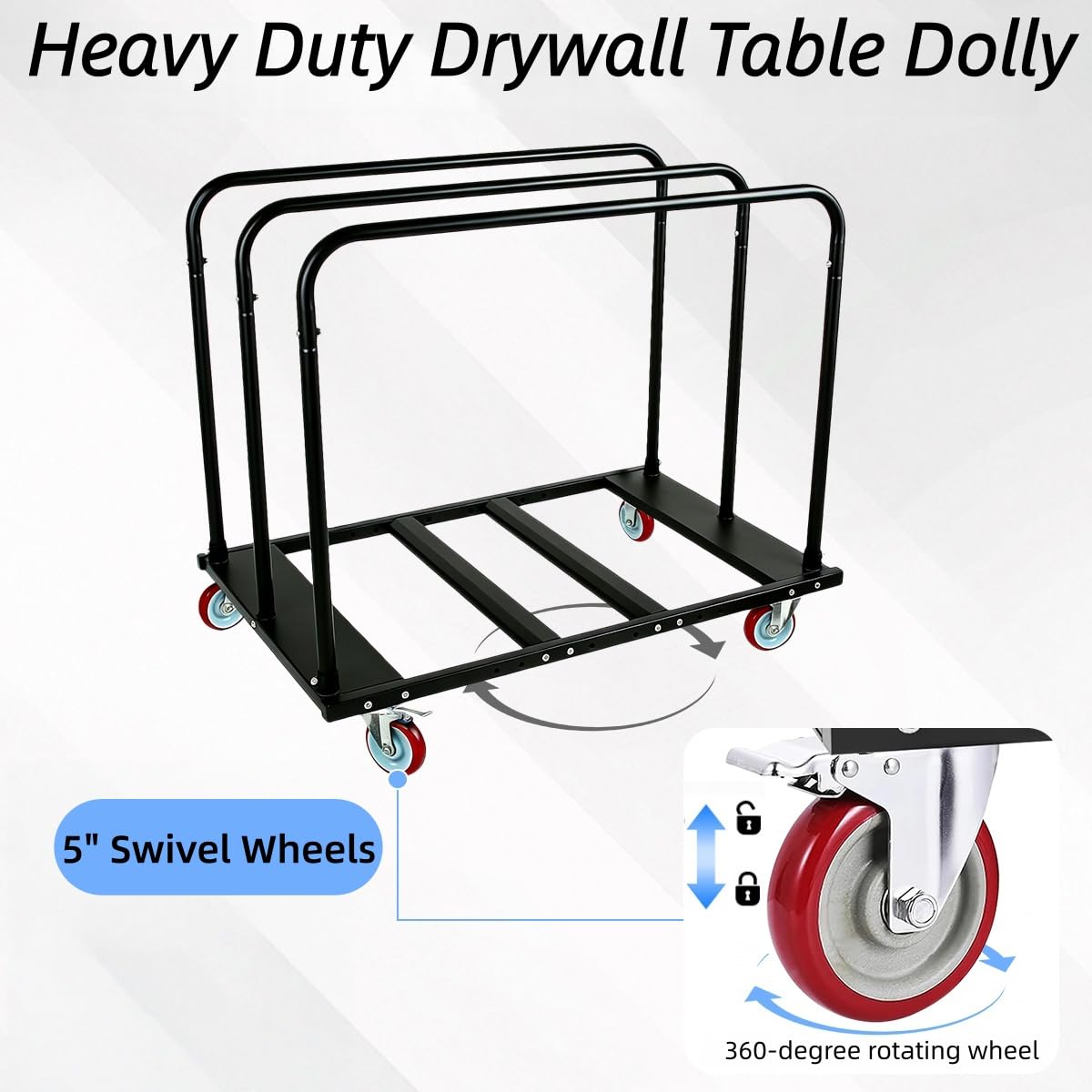 Multi-Purpose Heavy Duty Moving Folding Table Cart, 1800 LBS Load Capacity Drywall Dolly with 5" Swivel Wheels, 10-Table Capacity for Party, Event, Hotel, Warehouse & Furniture, Factory