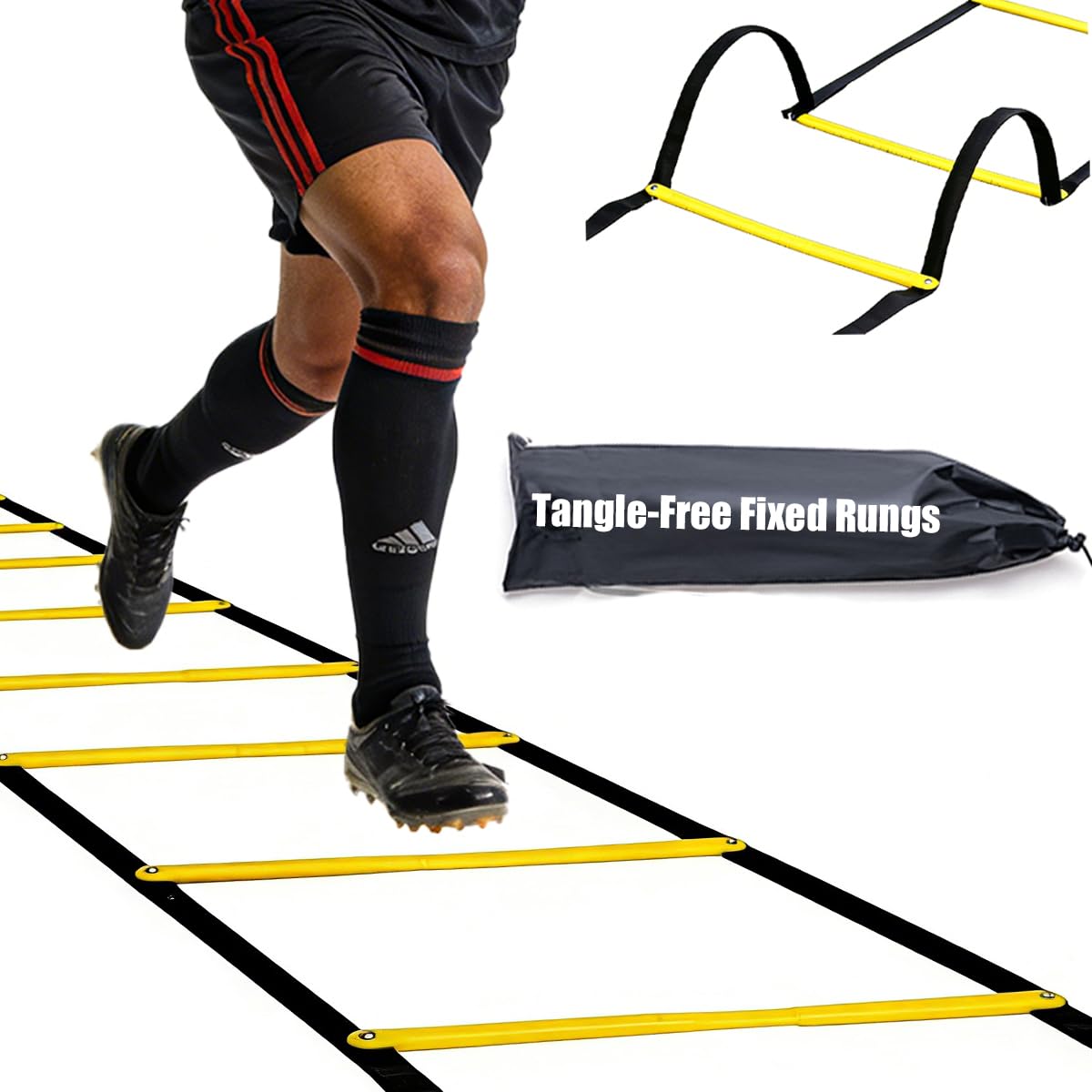 Tangle-Free Agility Ladder Speed Training Equipment - 2lbs Heavy Duty Design with 12 Fixed Rungs - 18ft Connectable Quick Setup Footwork Drill Gear for Soccer, Football, Boxing (Storage Bag Included)