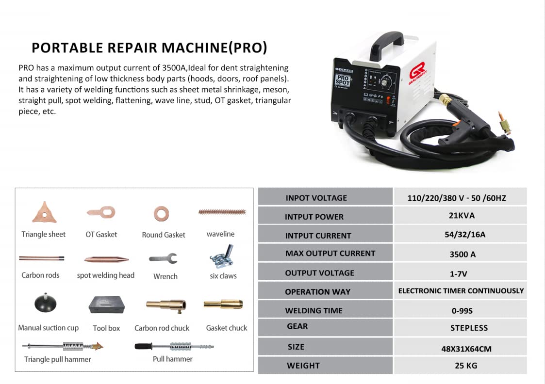 GRAUTOSPOT PRO 110V Spot Welder Dent Puller，1.8KW Panel Spot Welder Puller，5 Models Spot Welding Machine for Car Body Dent Repair