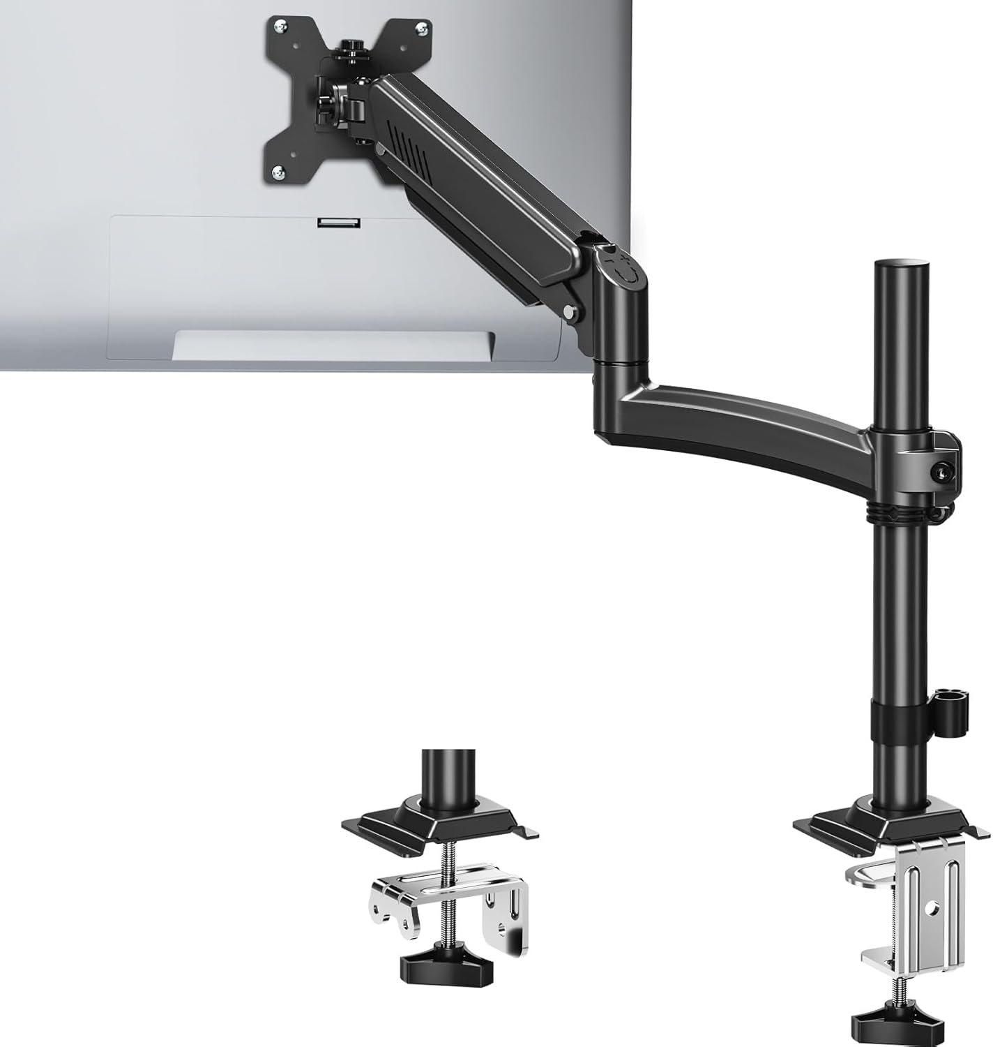 MOUNTUP 4.4-22lbs, 32 27 24 22inch, C-ClampGrommet Single Monitor Arm Holds Monitor Stand for Desk, Height Adjustable