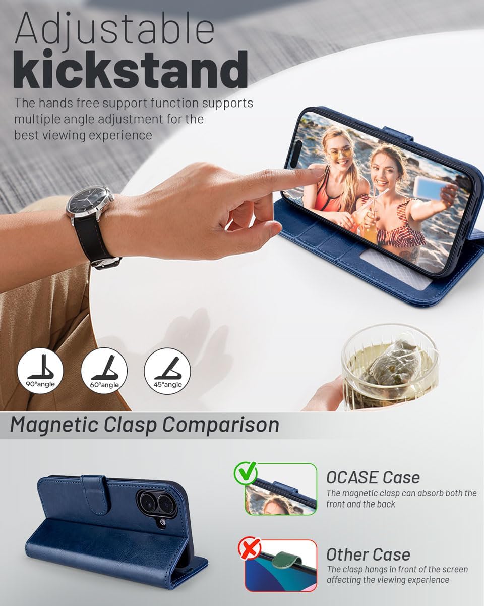 17 6.3 Inch 2025, OCASE Compatible with iPhone Wallet Case, PU Leather Flip Folio Case with Card Holders RFID Blocking