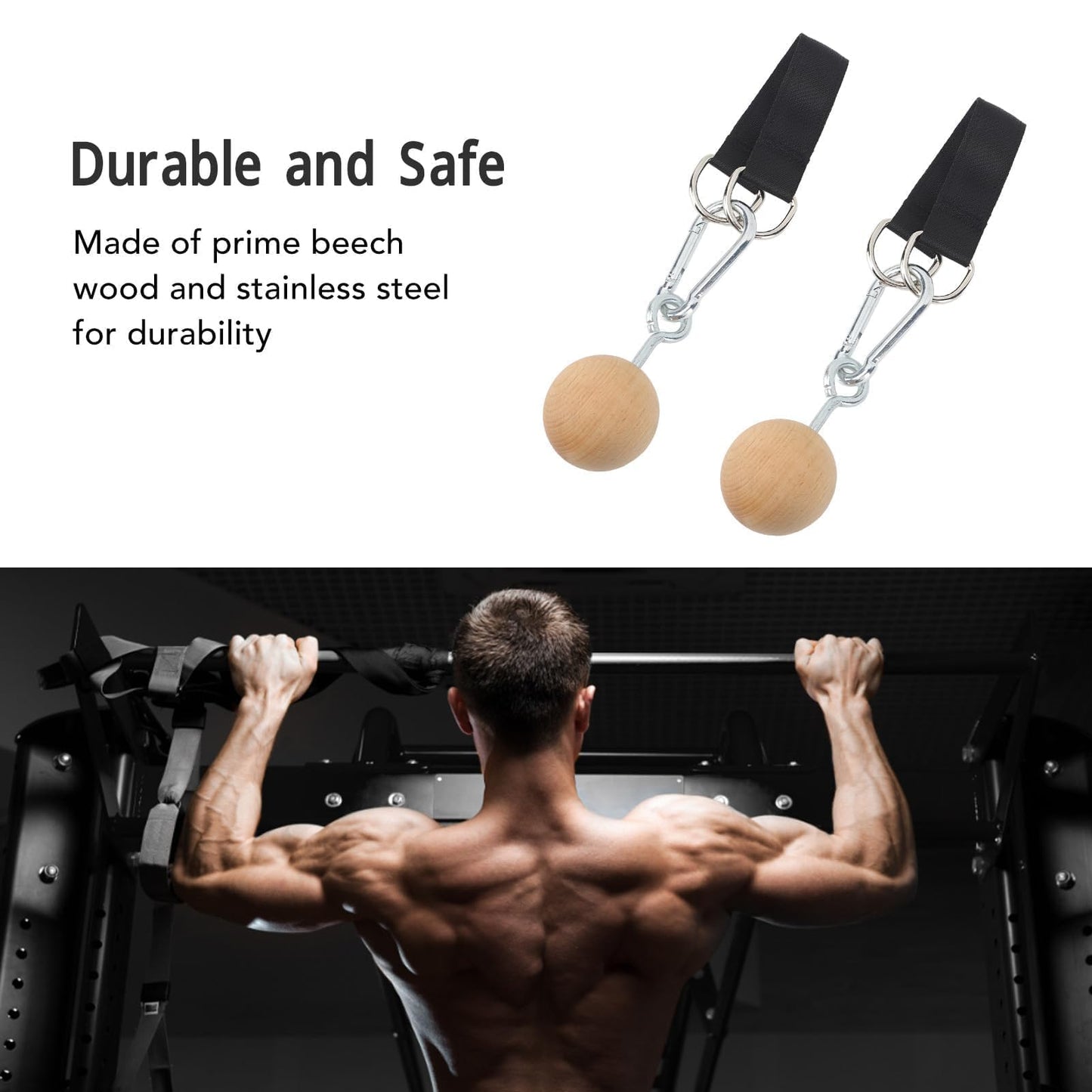 HERCHR Rock Climbing Training Pull Up Ball Hold Grips, Wooden Non-Slip Hand Grips Balls & Straps for Strength Training, Forearm and Chin Up Bar, Kettlebell, Barbell, Home Gym Workout