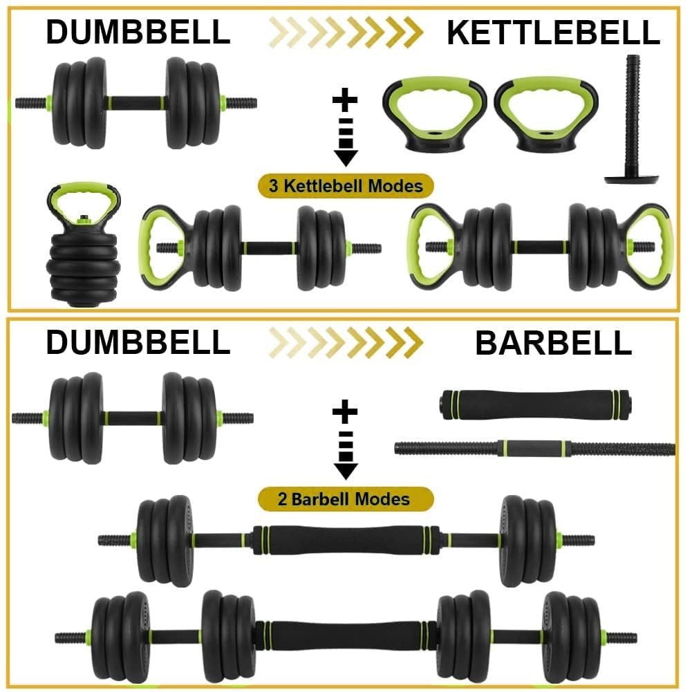 66Lbs Adjustable Dumbbell Set for Home Gym, 4-in-1 Free Weights Set with Connector, Used As Push Up Stand, Adjustable Barbell, Kettlebells for Women & Men, Non-Slip Grip, Space-Saving