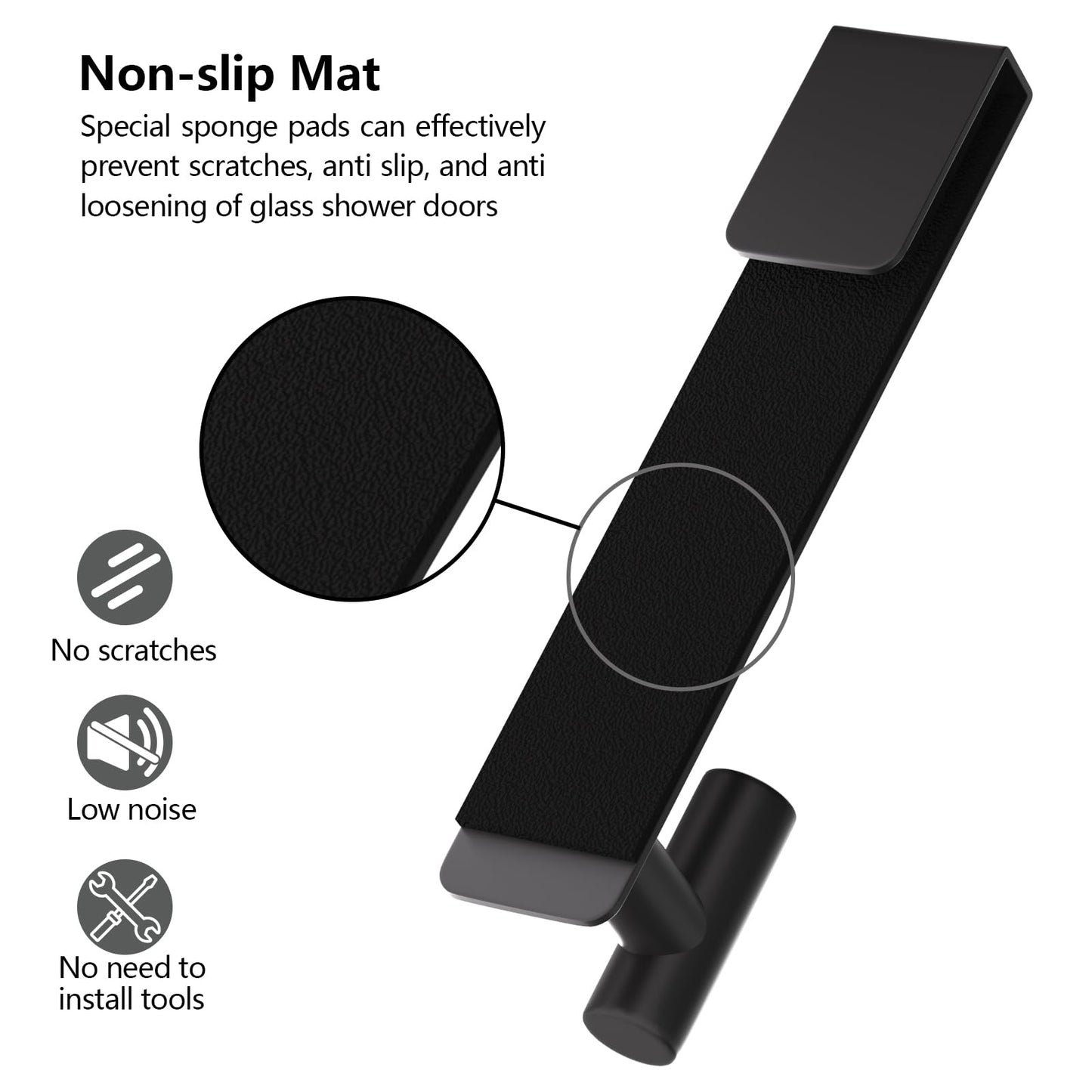 PMMASTO Shower Door Hooks, (7.5 Inch) Extended Towel Hooks for Bathroom Frameless Glass Shower Door, Stainless Steel Heavy Duty Hooks for Hanger Robe,Towel (Black ''T'' Shape 2 Pack)