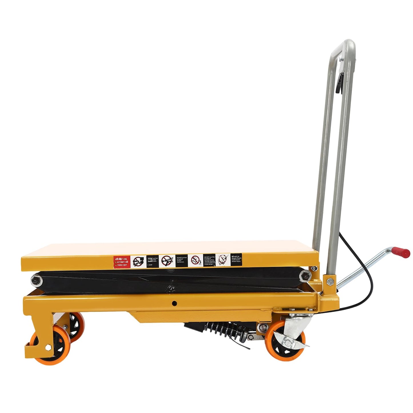 Hydraulic Lift Table Cart 770lbs Load Capacity 51 Inch Lifting Height Manual Hydraulic Double Scissor Cart with Wide Deck, 4 Locking Wheels for Material Handling & Transportation