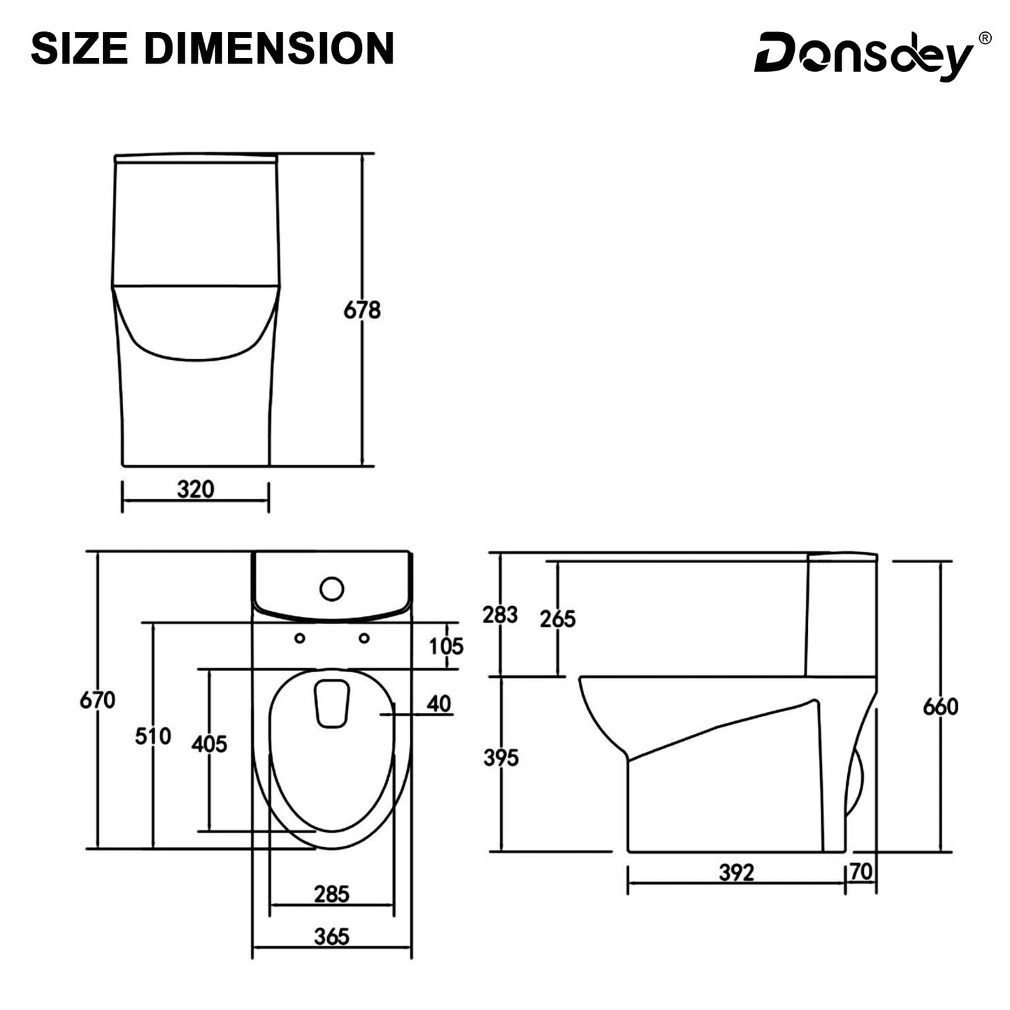 Donsdey Compact One Piece Toliet- Compact Toilet with 15.5'' Standard Seat Height Powerful Dual Fulsh Water Saving 1000g MAP ＆ 1.1/1.6 GPF 12'' Rough-in White Glossy Ceramic Toilets Bowl