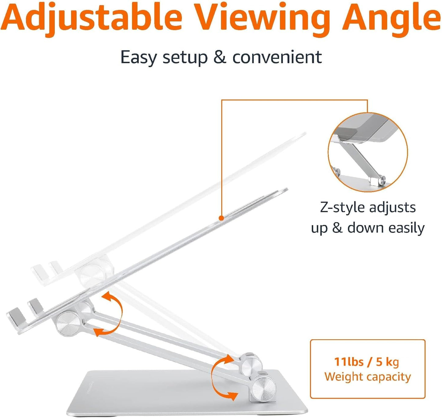 Amazon Basics 15.6 Inch, Sturdy and Portable Ergonomic Laptop Stand for Desk, Height Adjustable Riser with Ventilated