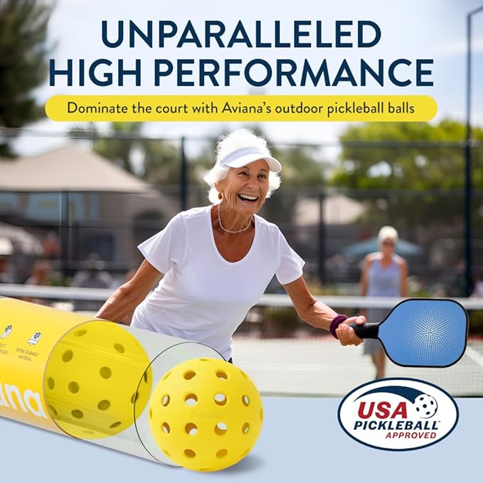 Aviana Outdoor Pickleball Balls - USAPA Approved for Tournament Play | Durable 40-Hole Design | Ideal for All Skill Levels | 6, 12 & 48 Packs