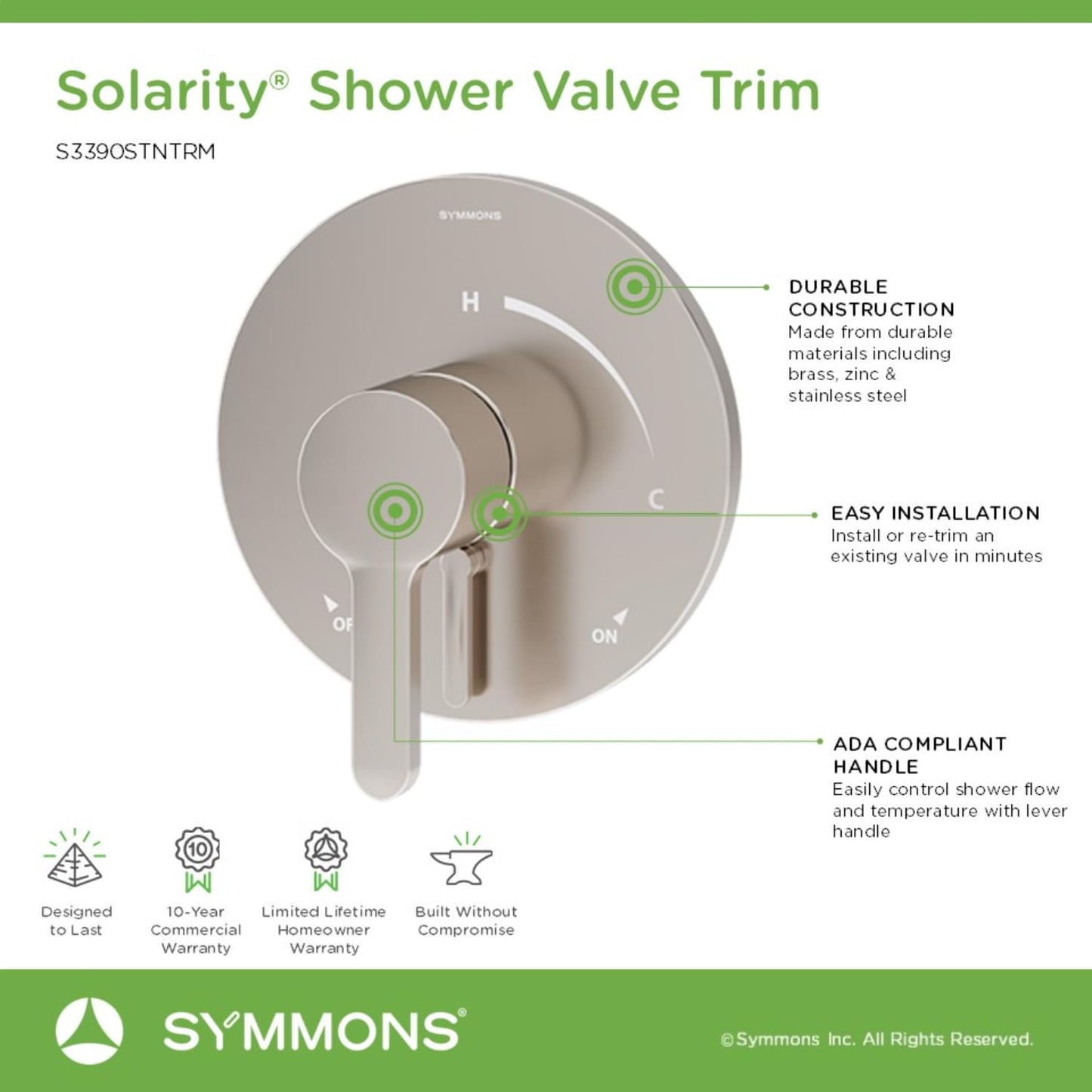 Symmons Solarity Wall Mounted Single Handle Shower Valve Trim in Satin Nickel (Valve Not Included)