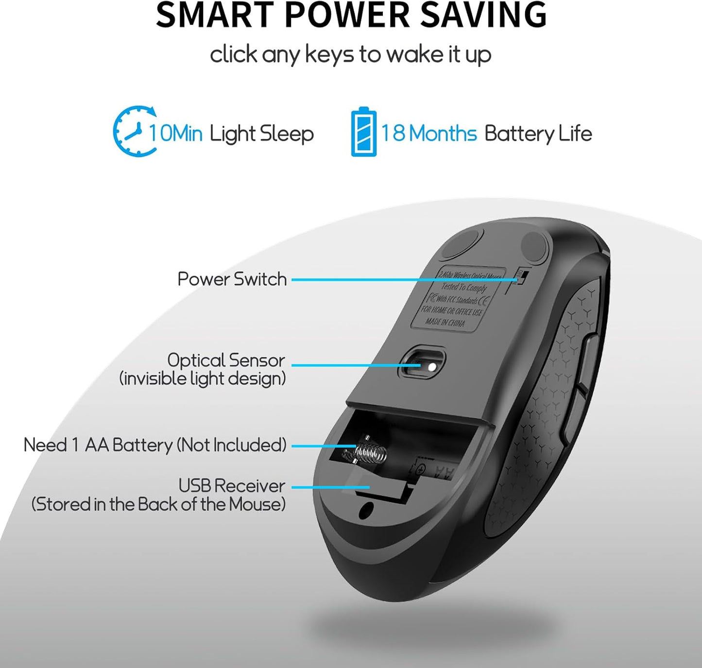 SHUNJINRUN 1000/1600/2400 6-Button Wireless Mouse with Side Buttons for Laptop, PC, Chromebook, Mac, MacBook, Silent