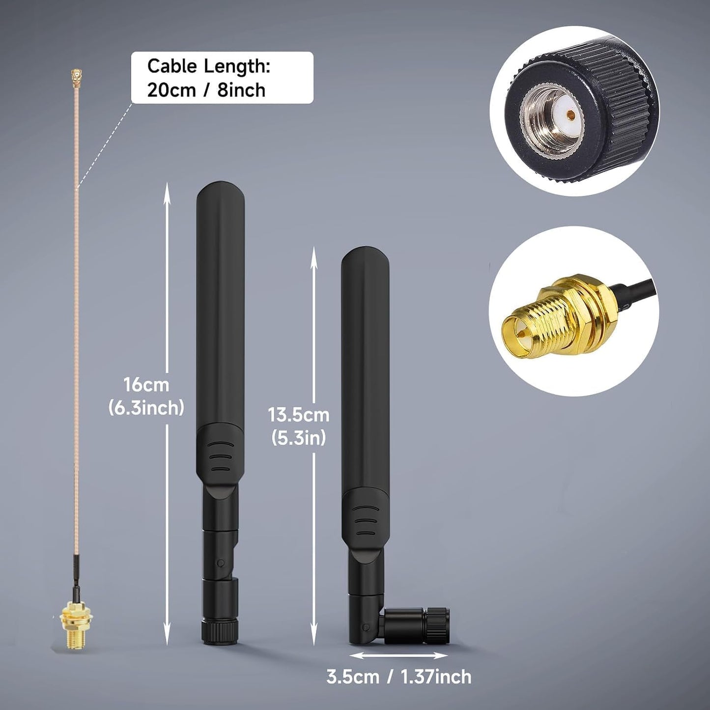 BINGFU 2.4GHz 5GHz 5.8GHz 8dBi 20cm 8 inch RG178 4-Pack Dual Band WiFi RP-SMA Male Antenna Cable for WiFi Router
