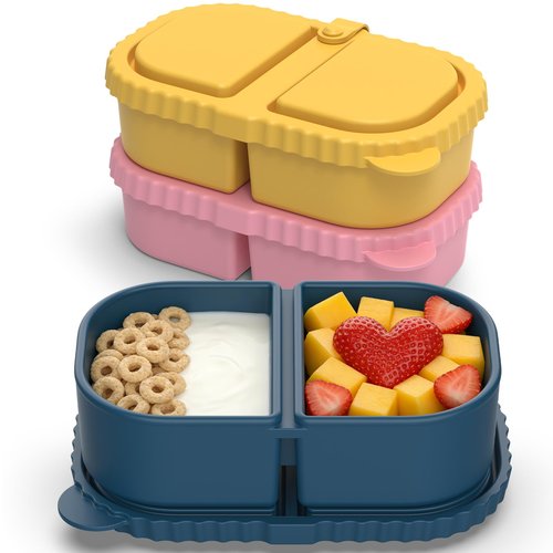ICEROYCE 6 Pack Reusable Silicone Snack Containers with Lids, 2 Compartment Leakproof Food Storage Containers, BPA-Free Portable Snack Boxes for Lunch, School, Adults