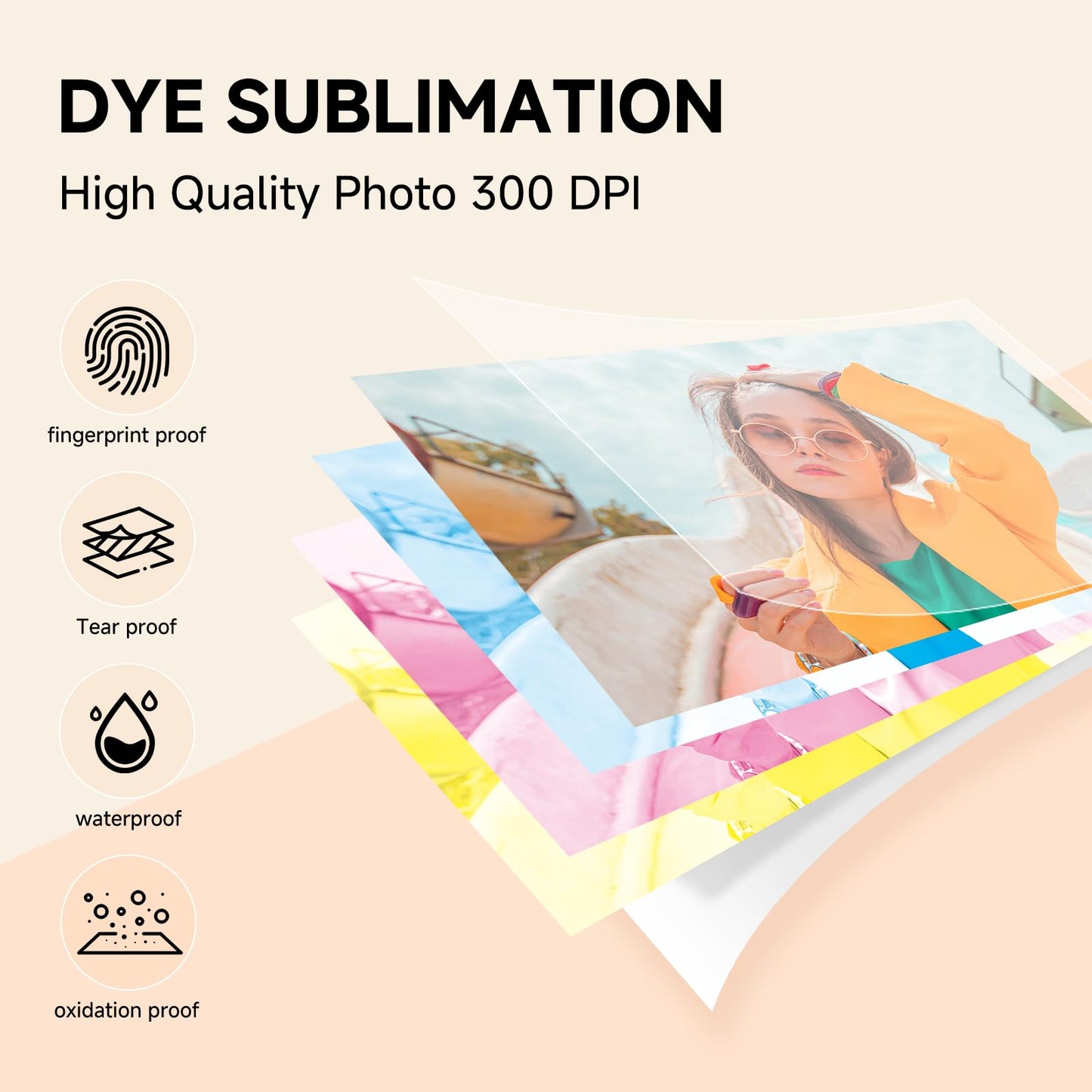 HPRT 4x6 Photo Printer, Full-Color Thermal Sublimation Wi-Fi Printing, Portable Instant Picture Printer for iPhone/Android, AR Video, Fun App, Home Use, Beige+20 Sheets Photo Paper & 1 Ribbons
