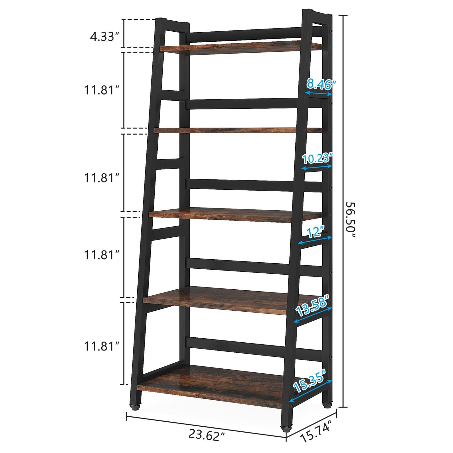 Tribesigns 5-Tier Bookshelf Industrial Bookcase, 5 Shelf Ladder Shelf Book Storage Shelf Organizer for Living Room, Home Office