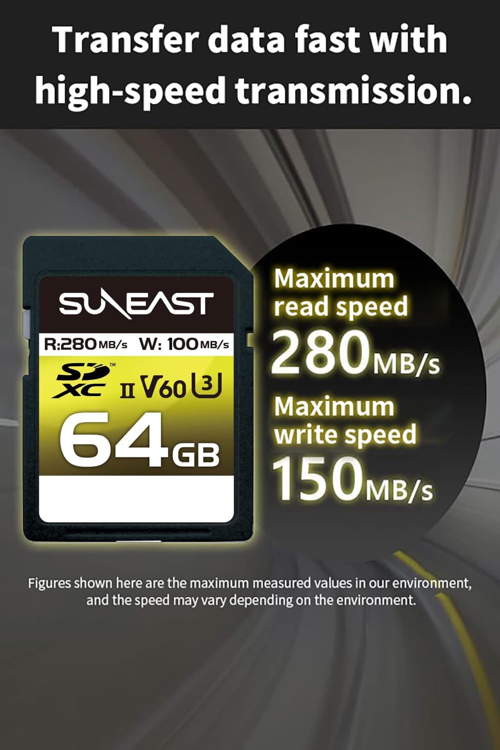 SUNEAST 64GB 280MB/s, 100MB/s V60, C10, U3, 4K 60fps Ultimate Pro SDXC UHS-II Memory Card Up to Write, High Speed SD