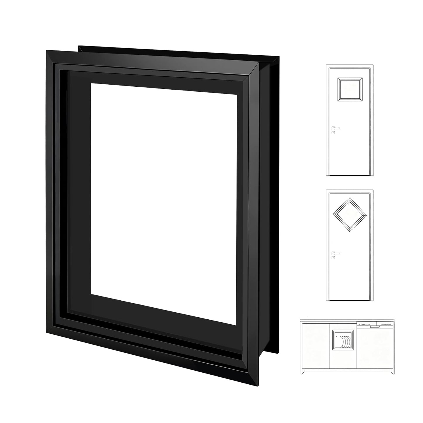 DRKSBesto 12.6" x 12.6" Window Frame Kit with Glass, Black Garage Door Window Inserts, Door Glass Inserts, Replacement Windows for Doors, Windows, Garages, Cabinets
