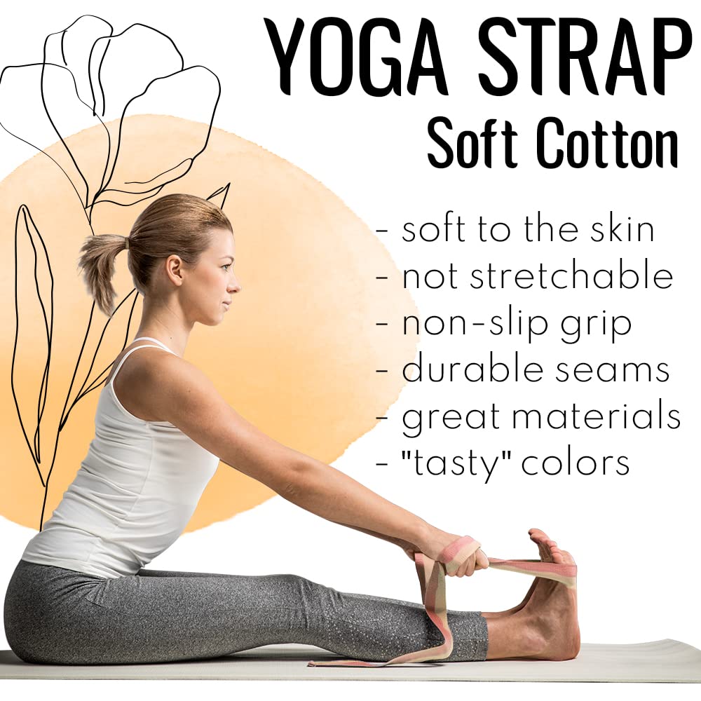TECEUM Yoga Strap & Mat Strap – 2 in 1 – Cotton – 6 ft 8 ft 10 ft (30+ Colors) – Adjustable Non-Slip Belt for Yoga, Pilates, Stretching, Physical Therapy, Fitness & Home Workout – for Carrying Mats