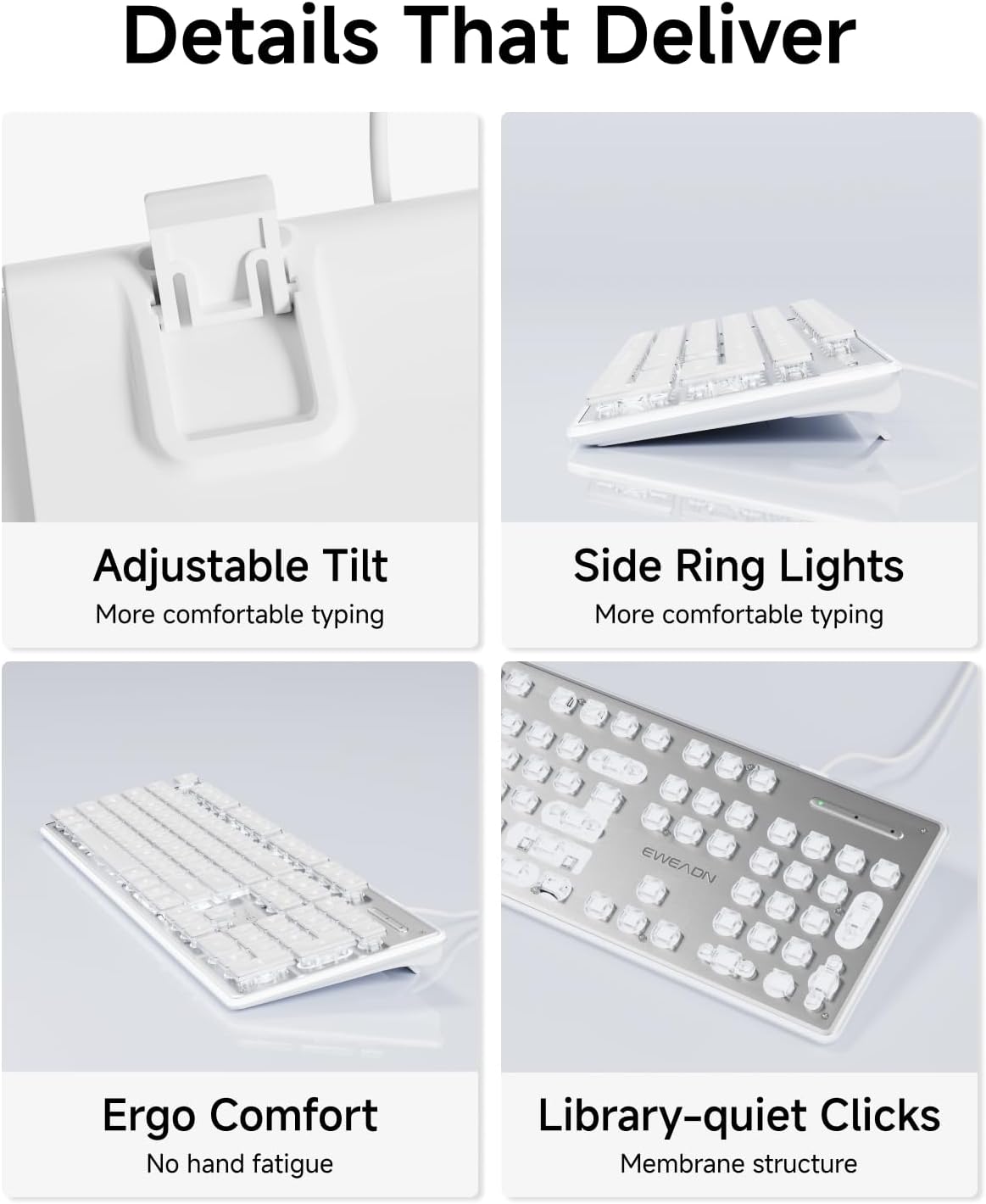 SEUNKWANG GX710S EWEADN Backlit Computer Keyboards, Wired USB Keyboard with White Backlit, Metal Panel, Plug and Play