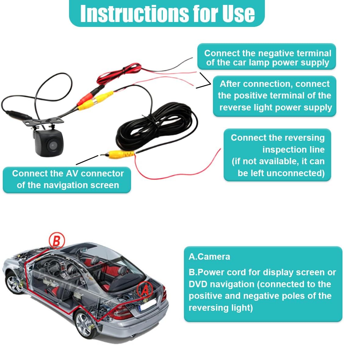 UHANBUT 12 170 Car Backup Camera, LED Night Vision Waterproof HD Rear View Camera, Wide Angle Long License Plate Frame