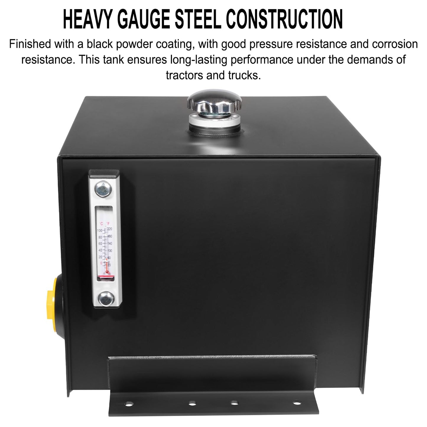 7-Gallon Hydraulic Fluid Reservoir Oil Tank For Tractors, Trucks & Log Splitters, Built-in Sight Gauge/Temp Gauge Combo, Heavy Duty Steel Construction, Horizontal-Mount