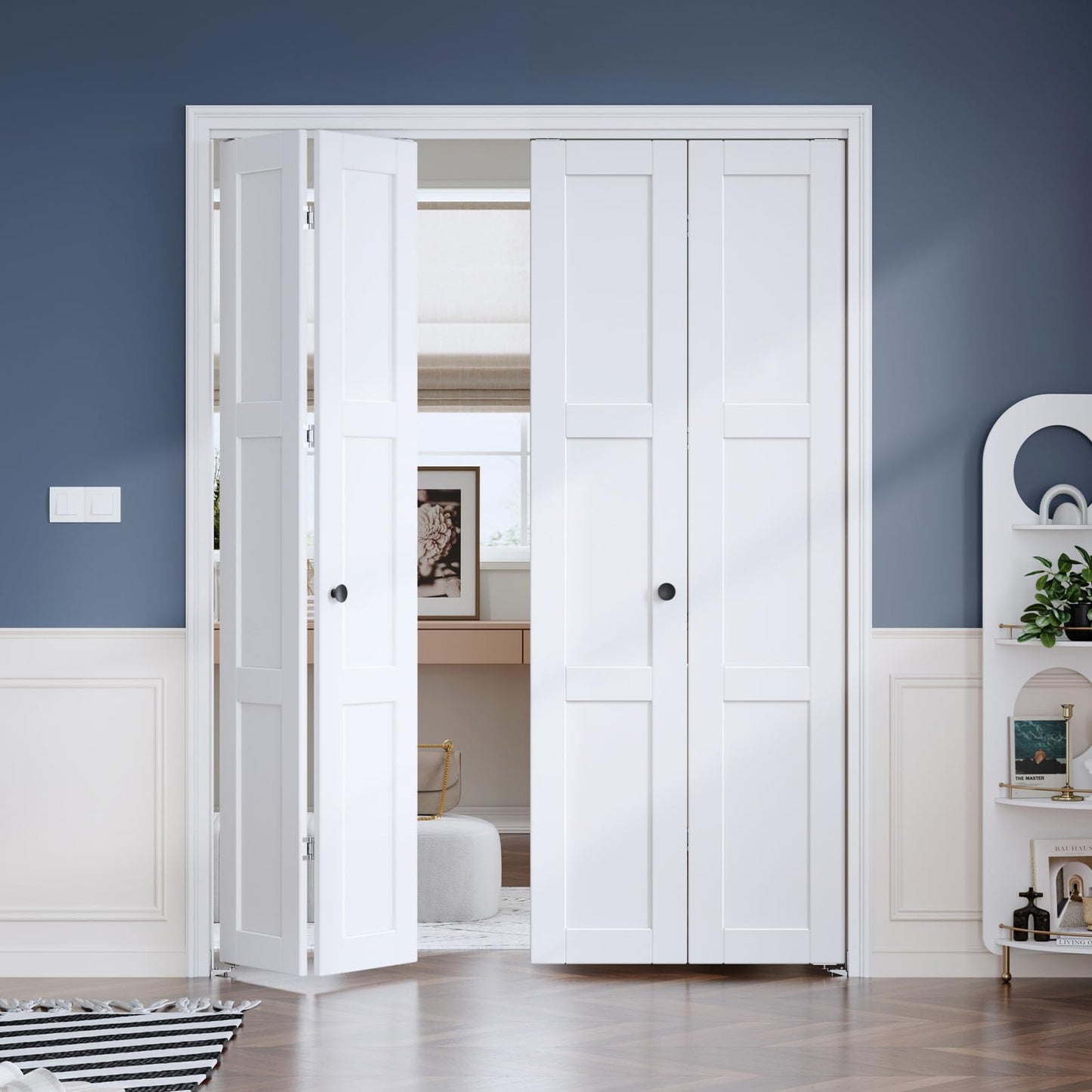 Roymelo White Bifold Doors for 60"×80" Opening, Sliding Interior Closet Folding Barn Door Slab with 5FT Concealed Hardware Kit Included, 3-Panel, MDF Wood Panel Covered with PVC Surface
