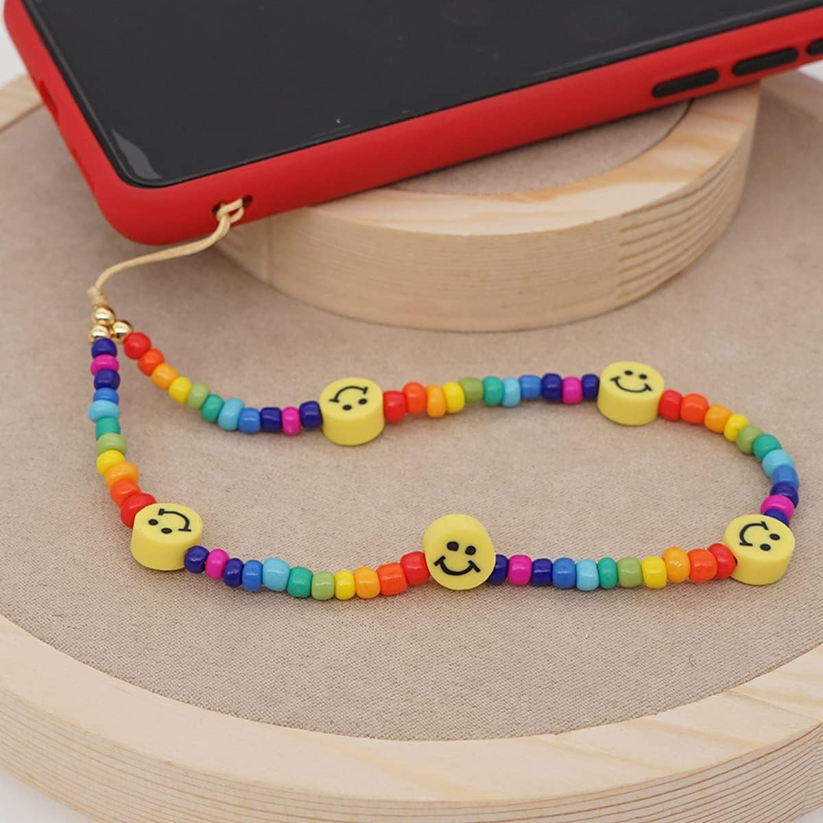 6PCS Taouzi Beaded Phone Charms Strap Fruit Star Faux Pearl Rainbow Beads Phone Chains Beaded Lanyard for Camera Key