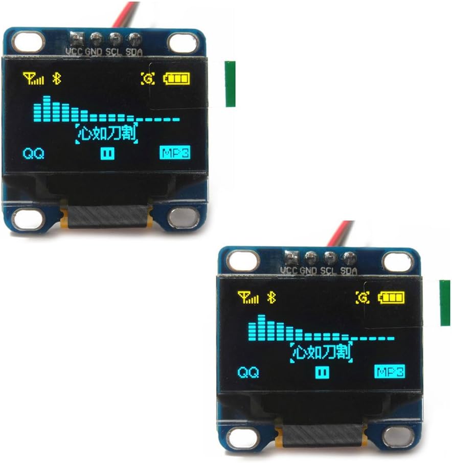 DIYmall 0.96 Inch I2C 128x64 SSD1306 51 Msp420 STIM32 (Pack 2pcs) Blue Yellow OLED Display Module Serial IIC Screen