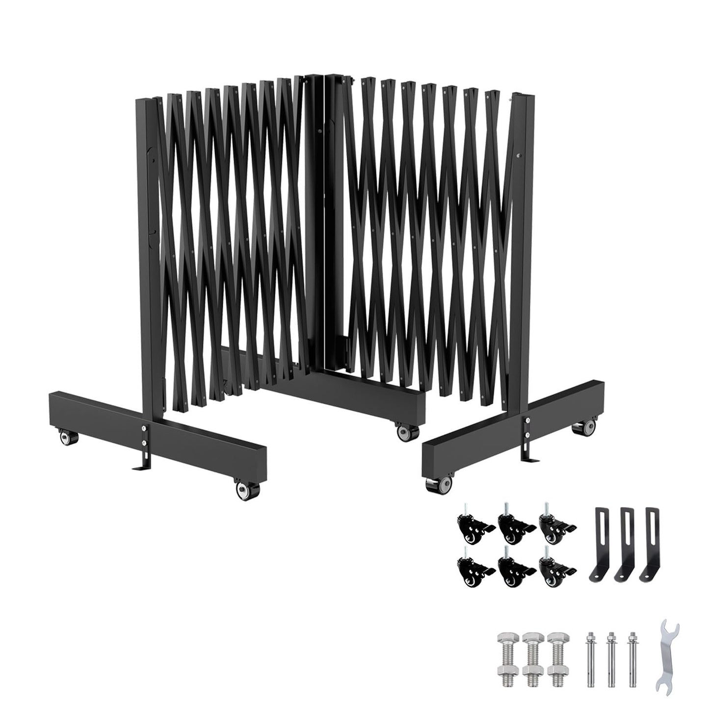 16 FT Industrial Metal Expandable Barricade，Retractable Traffic Fence with Casters, Folding Security Gate，Portable Barricade Gate for Construction Area, Traffic Control, Cordon(Black